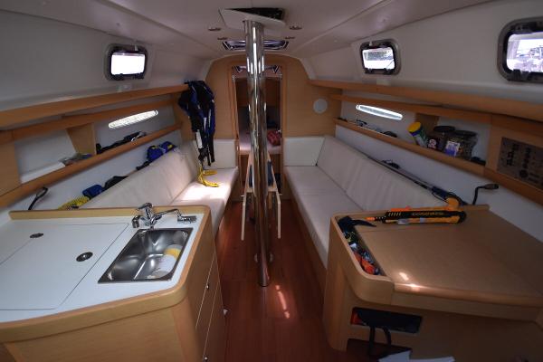 Slide: The Image of Interior of a 2012 Beneteau First 30 sailboat with modern amenities. - 21
