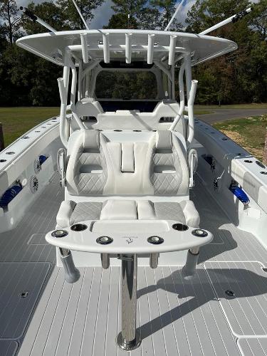 Slide: The Image of Freeman 37 VH 2022 model boat with white seating and rod holders. - 4