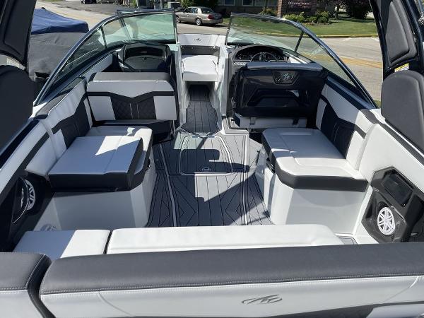 Slide: The Image of 2023 Monterey 278SS boat interior with modern seating and sleek design. - 6