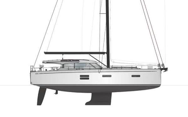 Slide: The Image of 2024 Moody 48 Deck Saloon sailboat side view illustration. - 23