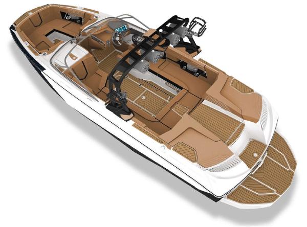 Slide: The Image of 2017 Nautique Super Air G23 boat, top view, featuring tan interior and sleek design. - 44