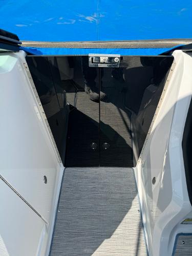 Slide: The Image of 2016 Regal 22 FasDeck ESX boat interior with closed black door. - 38