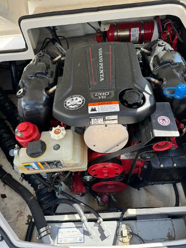 Slide: The Image of 2016 Regal 22 FasDeck ESX boat engine compartment with Volvo Penta V8 engine. - 39
