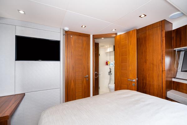 Slide: The Image of Luxurious bedroom interior of 2017 Sunseeker Manhattan 52 yacht with ensuite bathroom. - 46