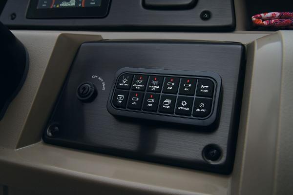Slide: The Image of Control panel of the 2024 Sun Tracker Party Barge 20 DLX pontoon boat. - 40