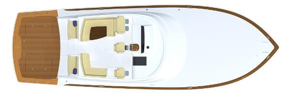 Slide: The Image of Top view of 2025 Viking 54 Open boat layout with seating and helm. - 6