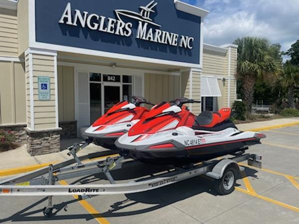 Slide: The Image of 2021 Yamaha WaveRunner VX Cruiser jet skis on trailer at Anglers Marine NC. - 0